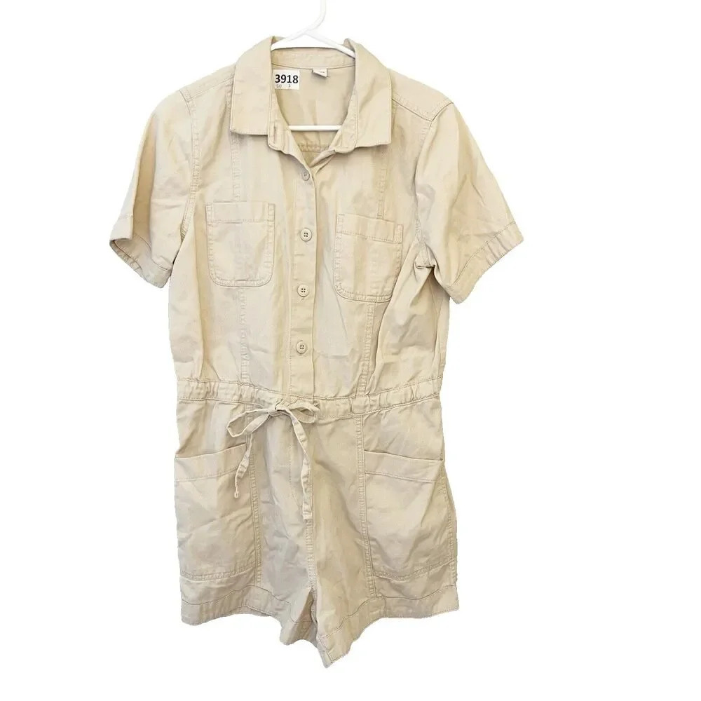 Old Navy Shorts Romper Safari Womens S Ivory Cotton Button Up Utility Gorpcore